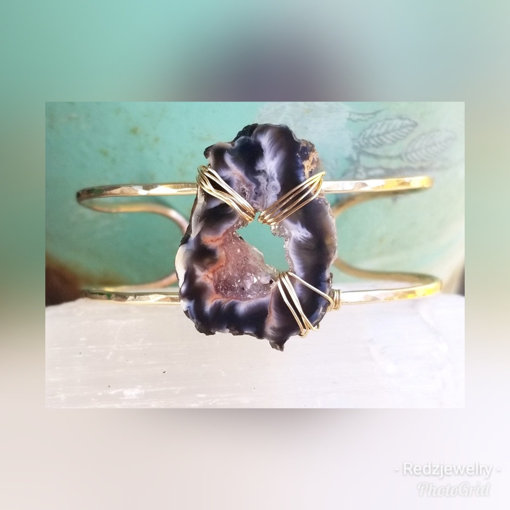 Handmade 14kt gold fill cuff bracelet with Druzy